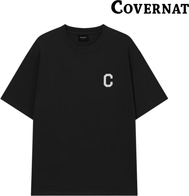 [백화점발송] 커버낫 쿨 코튼 C 로고 여름 반팔 티셔츠 블랙