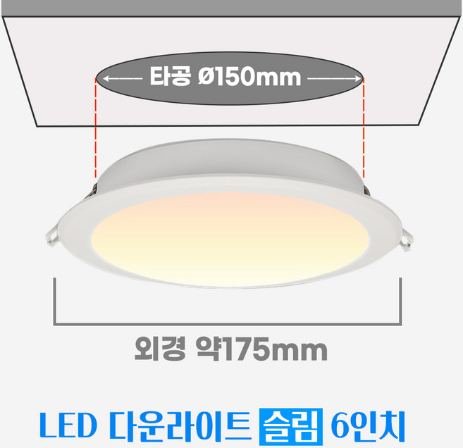 비츠온 LED 슬림 방습 IP44 매입등 6인치 15W, 전구색, 2개