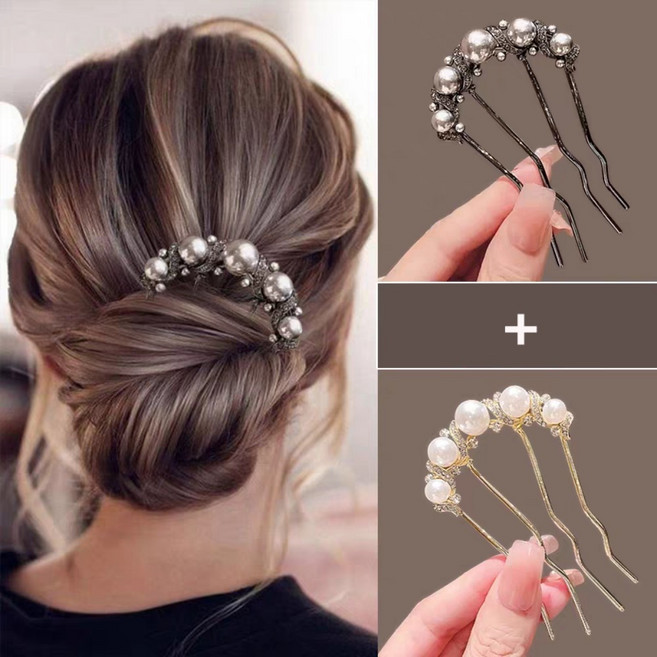 1+1 진주 큐빅 U자 올림머리 비녀 헤어핀
