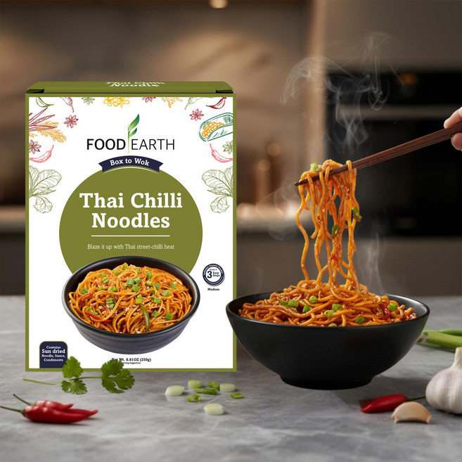 음식 지구 태국식 칠리 면 250g 매운 볶음면 웍 차우민 로민을 위한 끈적 않는 면을 빠르게 조리 간편한 식사 키트 미디엄 스파이스 팩 Dark Green, 1세트
