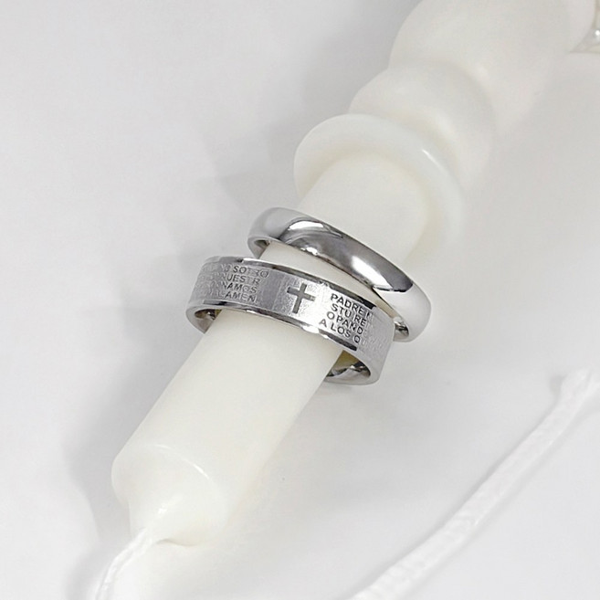 VARAM [2종세트] 성경 각인 주기도문 반지 세트 써지컬 316L 스틸