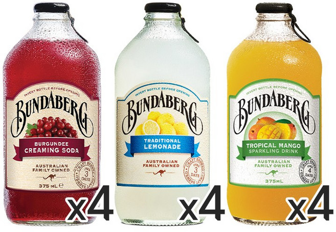 분다버그 버건디 크리밍소다4 레몬에이드4 망고4, 375ml, 12개