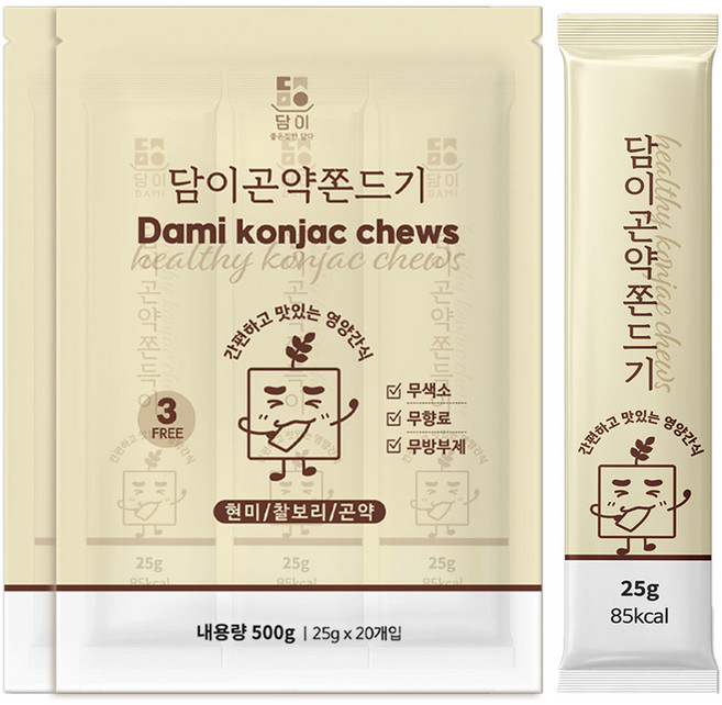 담이곤약쫀드기 16곡물 영양간식 곡물 쫀드기, 40개, 25g