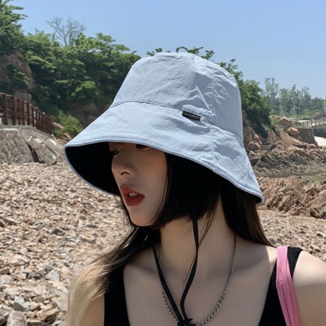 로지무드 여성 벙거지 등산 모자 끈 버킷햇