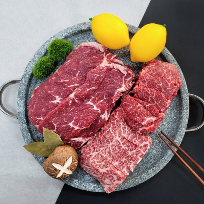 구이용 육우 1kg 국내산 소고기 한판 4종 갈비 살치 꽃등심 채끝, 1세트