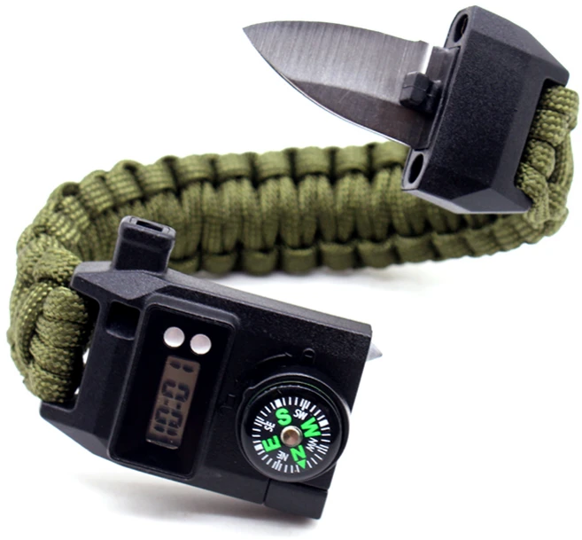 서바이벌 나이프 시계 생존응급팔찌 나침반 파라코드 호루라기, 나이프워치 생존팔찌 수풀위장, 1개 - 쿠팡