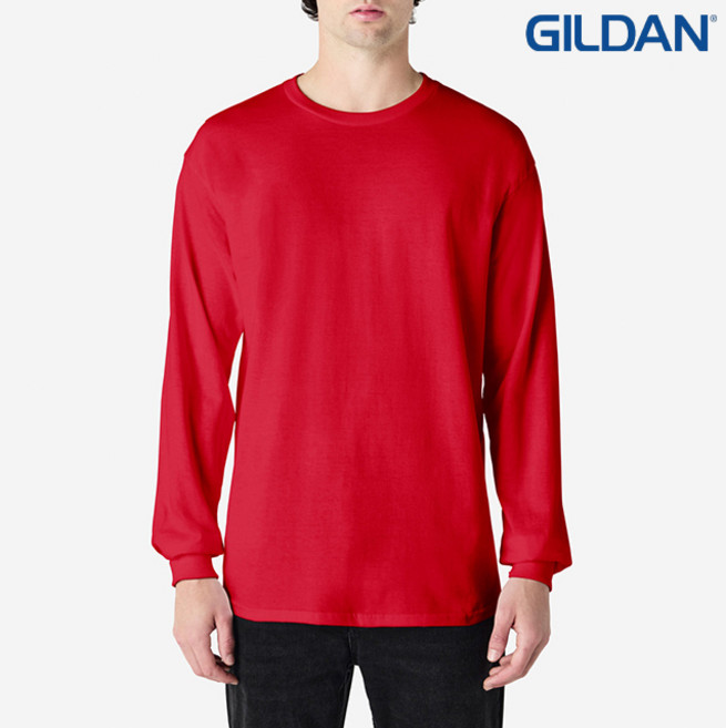 길단2400 오버핏 18수 무지 긴팔 라운드 티셔츠 레드