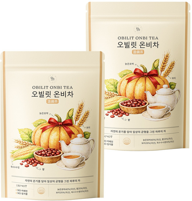 오빌릿 온비차 호박팥차 티백 붓기차 옥수수수염 보리 무카페인 차, 2개, 40개입, 1.5g