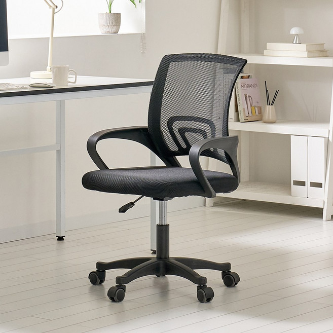 프로메쉬 통풍 사무 학생 컴퓨터 공부 책상 강의실 회의실 의자, 블랙