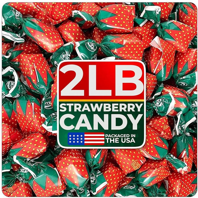 Cambie가 개별 포장한 딸기 하드 캔디 0.9kg(2파운드)의 딸기 캔디 맛있고 달콤하고 단단한 외관 부드럽고 과일로 채워진 센터, Cambie가 개별 포장한 딸기 하드 캔디 0.9kg(