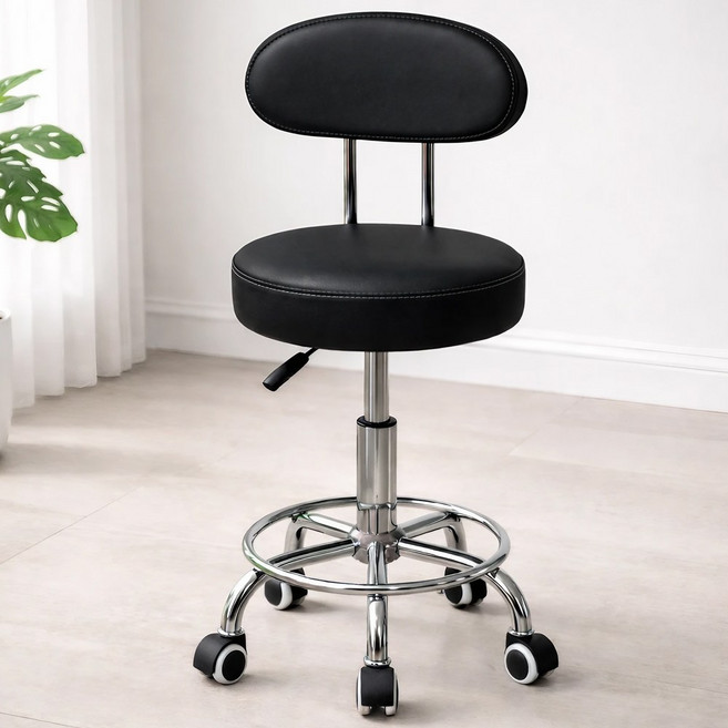 메르하임 푹신한 높이조절 등받이 바퀴의자, 1개, 블랙