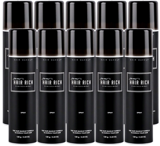 [박명수 헤어리치] 흑채 스프레이 120g X 2 사은품증정, 흑색, 10개