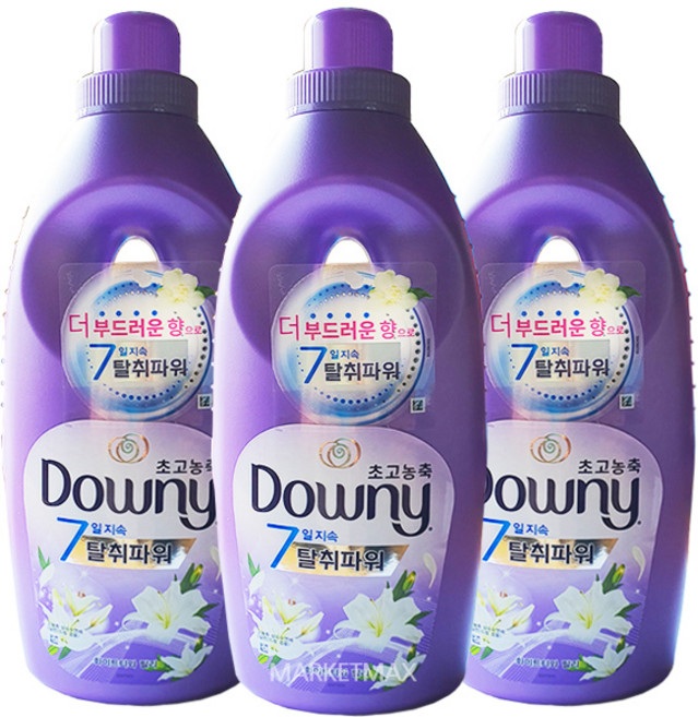 다우니 7일 지속 탈취파워 초고농축 섬유유연제 화이트티와 릴리 본품, 1L, 3개