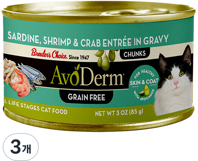 아보덤 전연령 고양이 그레인프리 주식캔, 정어리, 85g, 3개