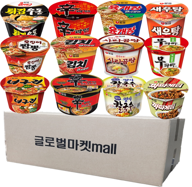 으쓱몰 농심 컵라면 큰컵 세트 김치 너구리 새우탕 신라면 오징어짬뽕 육개장 짜파게티 튀김우동, 12개, 큰컵 12종