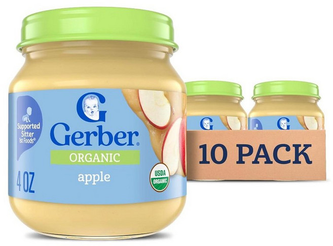 Gerber 거버 오가닉 1단계 퓨레 사과 113g, 10개