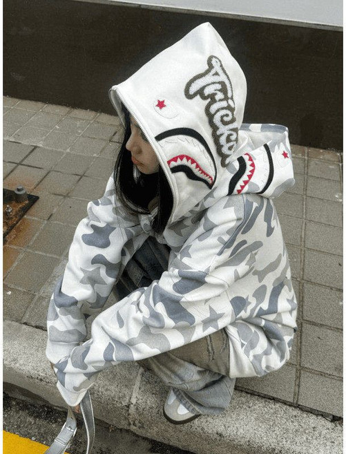 남성 이중 카무플라주 상어 점퍼 춘추 더블 후드 커플 죠스 K40Z3H HOT2