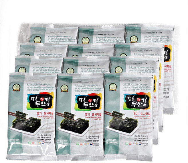 장흥무산김 도시락김(4g) 12봉 유기인증김 포장중량표기4g으로변경, 4g