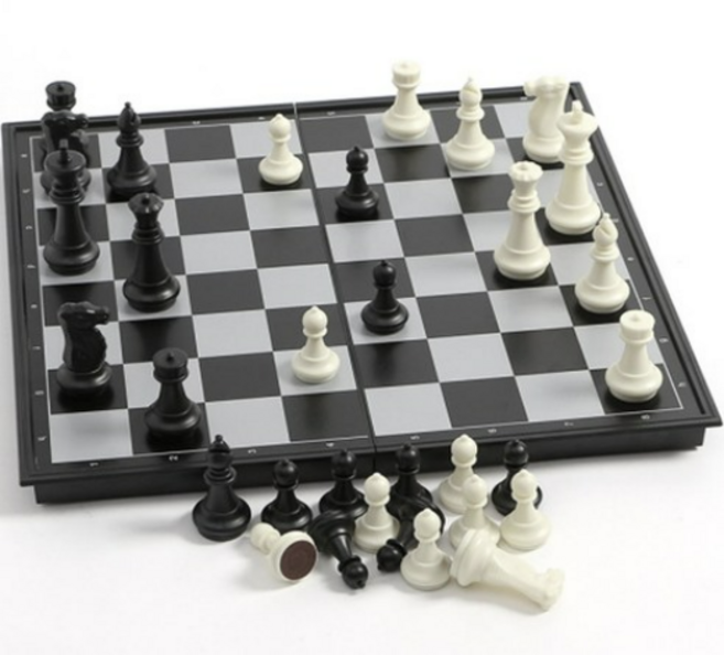 트리 앤티크 접이식 자석 체스 세트 36 x 36 cm, 블랙 화이트 색상, 1개
