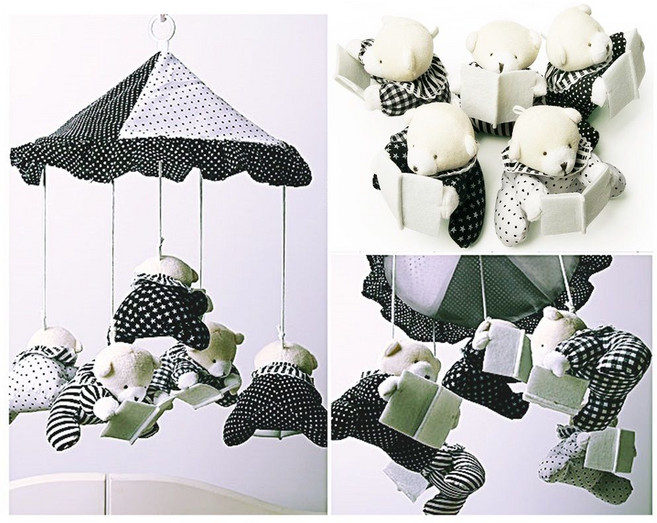 오르골 흑백모빌 책읽는 곰돌이 신생아모빌 ykm*1102wt