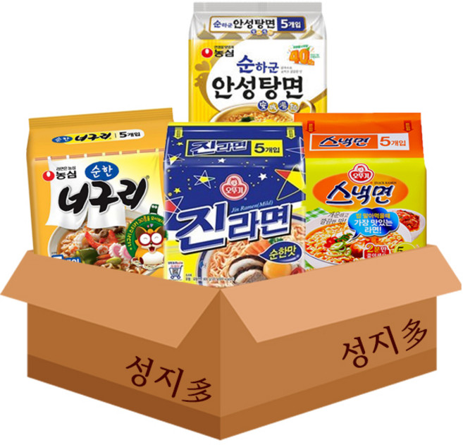 [성지다] 순한라면멀티팩 4개조합세트/순하군안성탕면+순한너구리+진라면[순]+스낵면/무배, 1개