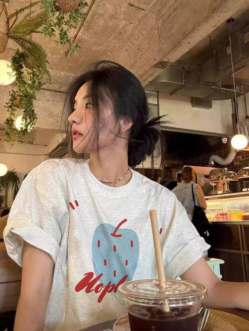 【趣味撞色】短袖T恤 女T恤 印花T恤 寬鬆T恤 百搭T恤 小眾設計感 純棉透氣 夏季新款 休閒日常穿搭