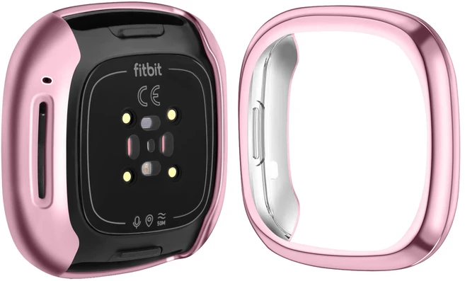 Fitbit Versa 4용 소프트 TPU 풀 커버 케이스 Sense 화면 보호기 도금 범퍼, 03 For Fitbit Sense, 01 Rose Pink