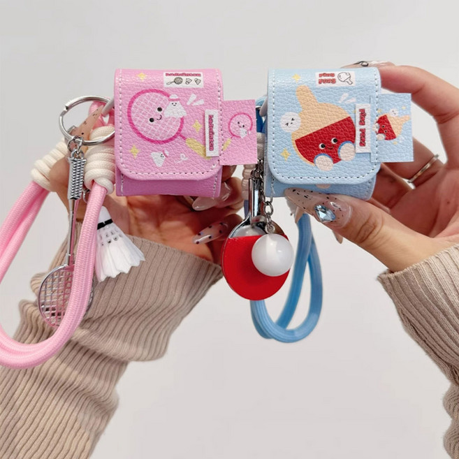 에어팟 4세대 3세대 2세대 1세대 프로 프로2 호환 귀여운 탁구 배드민턴 라켓 로프 스트랩 키링 가죽 케이스 파우치 무선 이어폰 악세사리, 탁구 WAP1512, 에어팟프로2