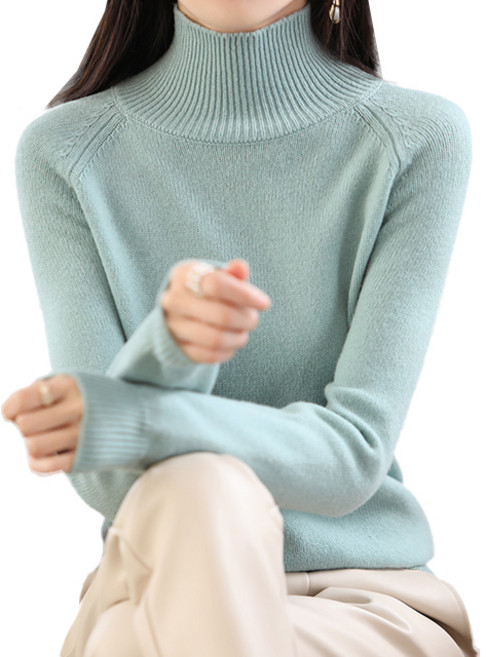 핑크셀럽 여성용 비스코스 포근 목 폴라 니트 티셔츠