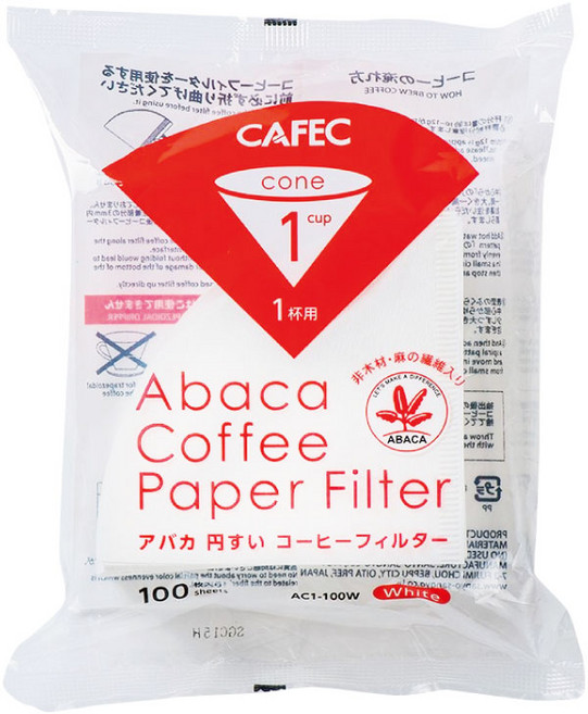 CAFEC 錐形麻纖維濾紙 1杯份 100張 白色 AC1-100W, 1個, 100個裝