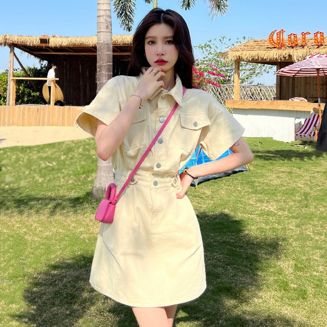 에쥬아 여름 A라인 원피스 학생 루즈핏 반팔 미니원피스