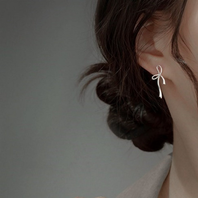핑키몰 925실버 은침 리본 여성용 귀걸이