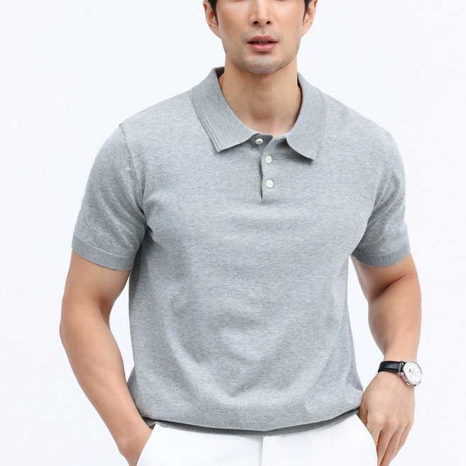 글리멜로 남자 여름 면 혼방 무지 니트 카라 반팔 티셔츠