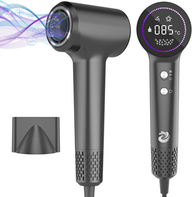 MORECOO 고속드라이기 1500W 온도제어드라이기 저소음드라이기 플라즈마 기술드라이기 액정디스플레이 가정용드라이기, 진회색