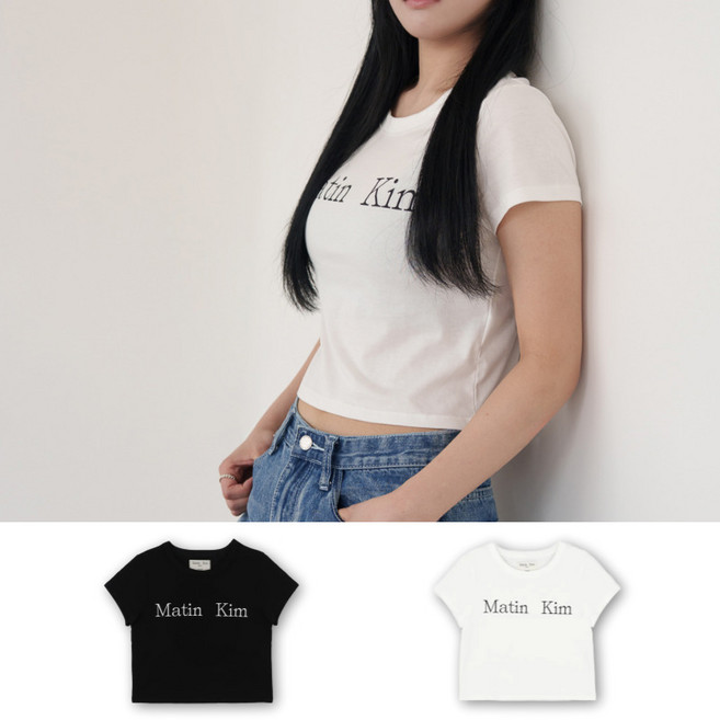 [백화점판] 마뗑킴 로고 크롭티 반팔티셔츠 여성반팔티 마땡킴