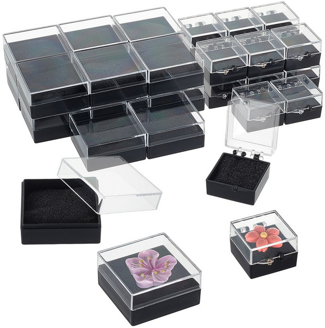 배지 보관 플라스틱 박스 32pcs 블랙 3x3.8x2.1cm