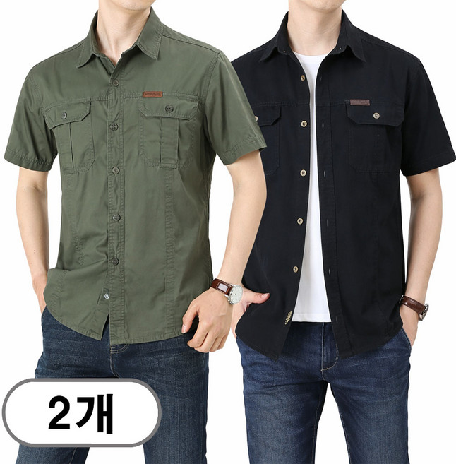 차쿠 1+1 남성 캐주얼 반팔 전술 셔츠 남방 캠핑 반팔 카라셔츠 아웃도어 낚시 셔츠 중년 빅사이즈