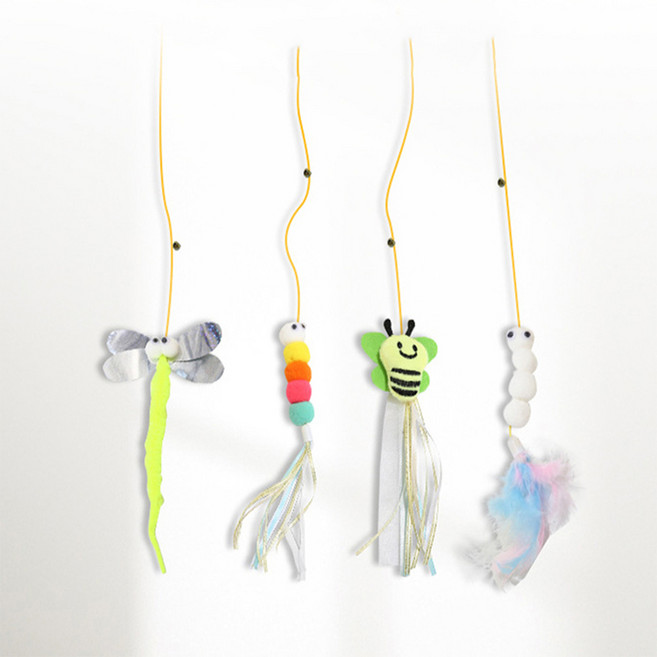 헬스와미 귀여운 고양이 낚시대 장난감 줄놀이 털 잠자리 낚시대 반려동물용품, 1개