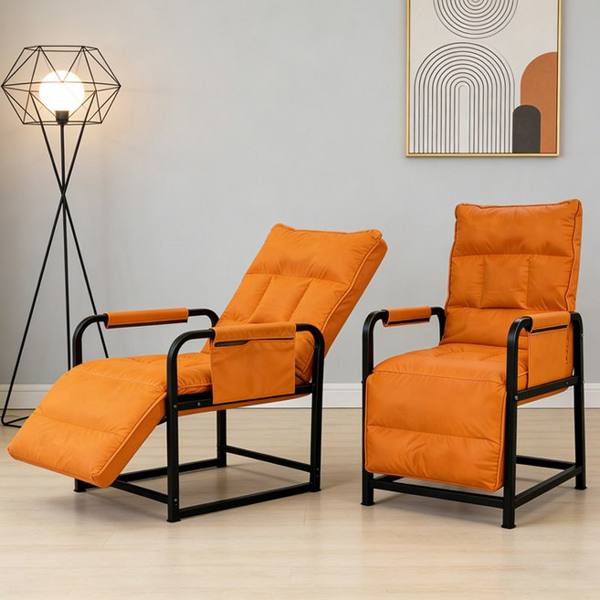 쿠리브 1인용 리클라이너 쇼파 편한 컴퓨터 의자 낮잠 접이식침대 겸용, 오렌지