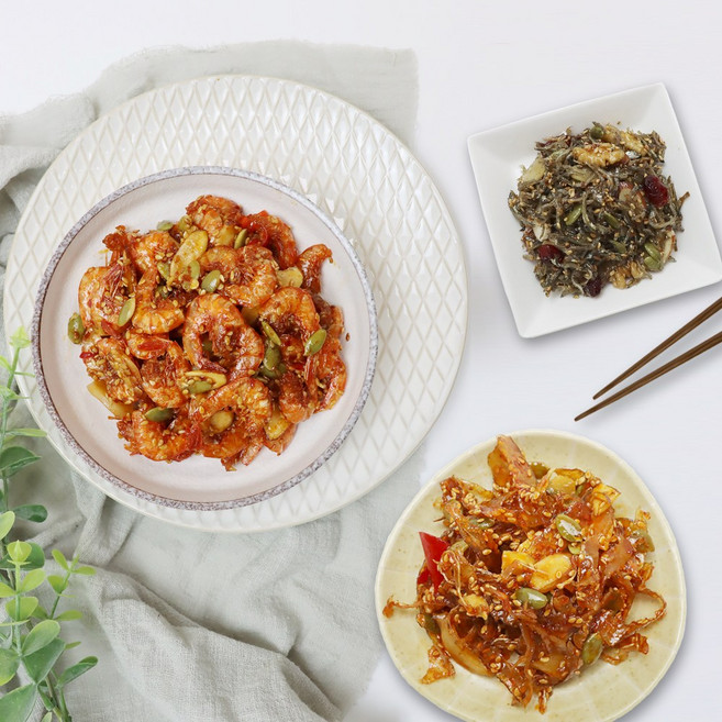 마른반찬3종세트 건새우조림+멸치조림+명엽채조림, 400g, 3개