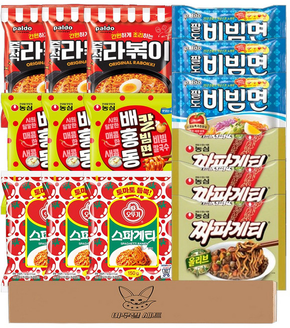 라면 봉지라면 세트 5종 각3개씩 총15개입 (팔도라볶이 팔도비빔면 농심배홍동칼빔면 오뚜기스파게티 농심짜파게티 ), 1세트