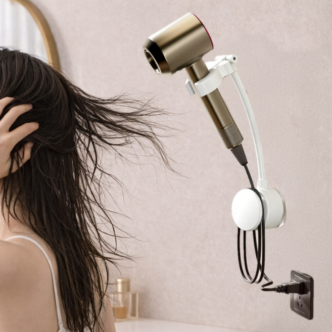 우라피크 팔 안아픈 핸즈프리 무타공 각도조절 드라이기 거치대, 화이트, 1개