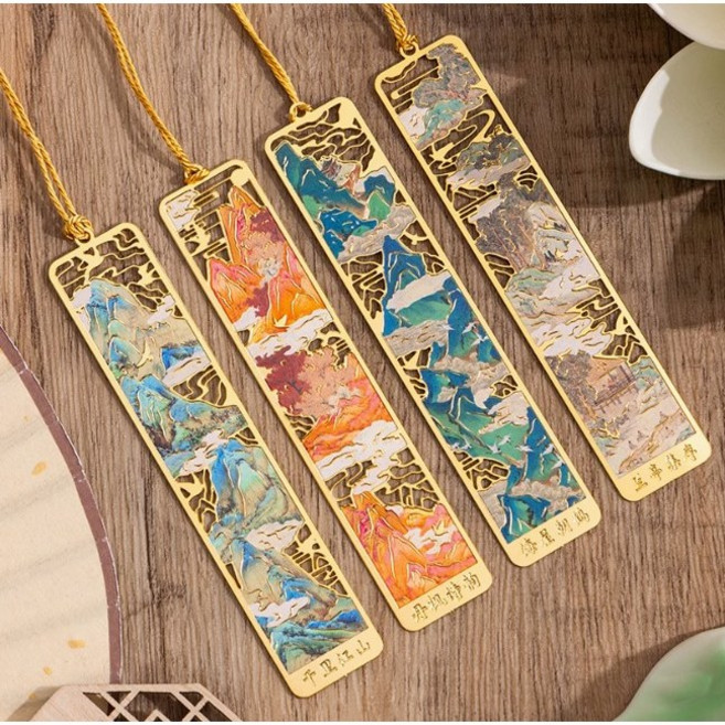 만리산하 행운의 금속 고전 전통 북마크 고급책갈피 디자인 선물용 기념품 북클립, 1세트, 4종 풍경