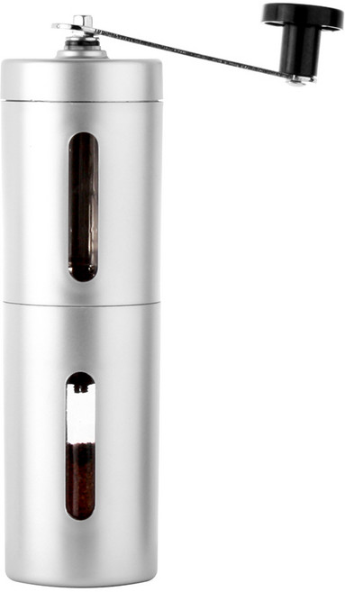 세라믹 커피그라인더 아웃도어 투그립 핸드밀 원두 그라인더 캠핑 수동 커피분쇄기, 1개, 실버, 40ml