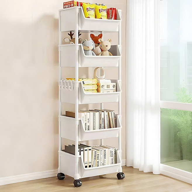 이동식 U자형 선반 다용도 정리함 트레일러, 화이트그레이, 5단