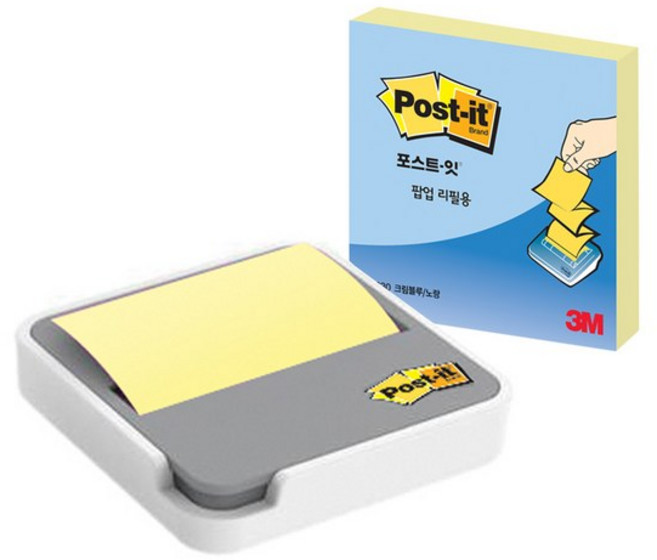 포스트잇 엣지 팝업 디스펜서 화이트 + KR330 포스트잇 5p, 1개