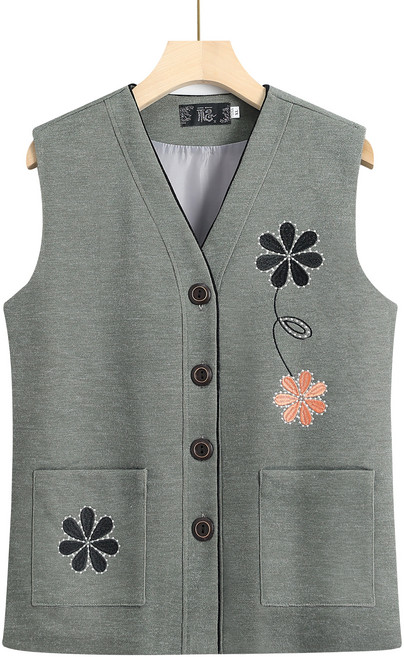 와우진플 할머니 민소매 패션 브이넥 조끼