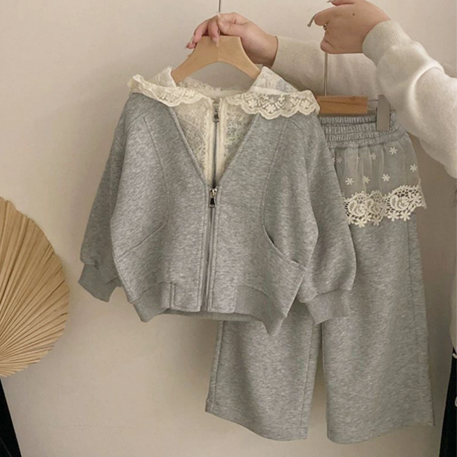 주디앤홀리 여아 레이스 후드집업 트레이닝 상하세트 유아 봄가을 간절기룩