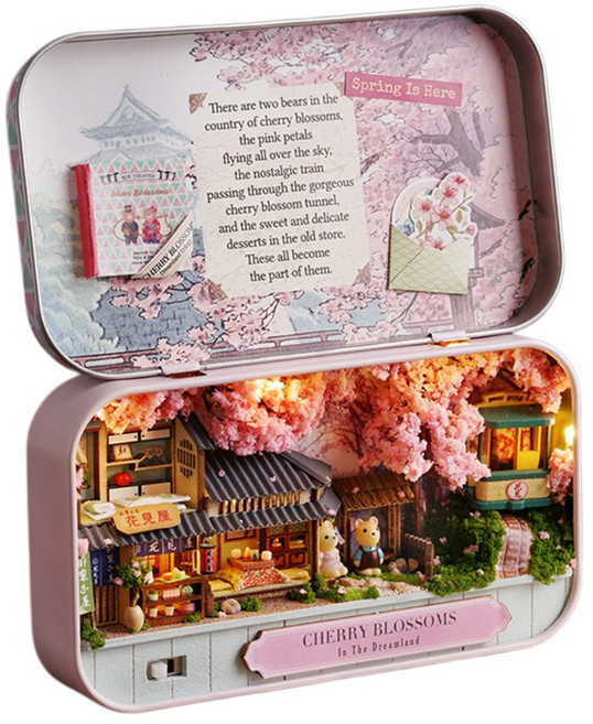 미니어처 하우스 조립키트 감성조명 벚꽃 테마 취미장식용, 1개, 분홍색