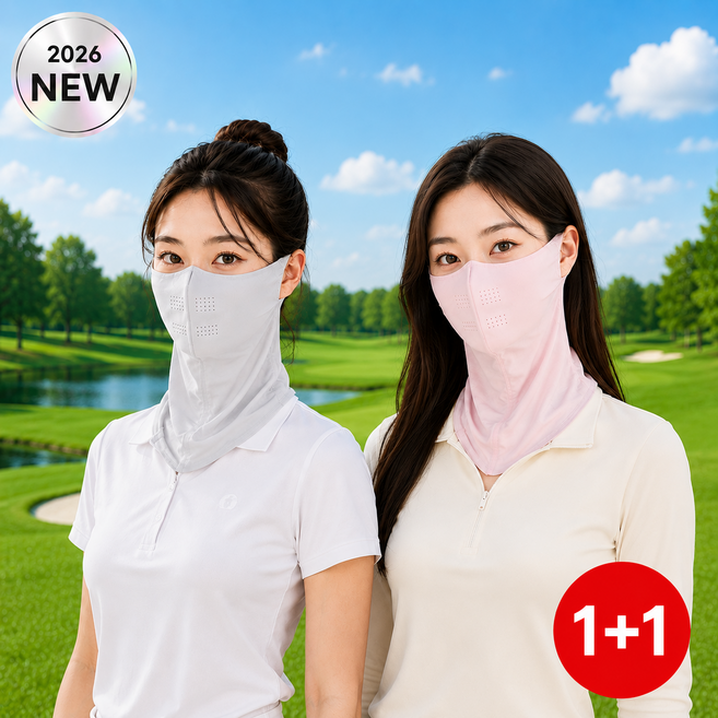 엔키프 숨쉬기편한 자외선차단 마스크 넥커버 쿨 골프마스크, 1세트, 아이스그레이+소프트핑크
